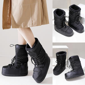 <span class=keywords><strong>Botas</strong></span> de Nieve Impermeables con Punta Redonda, Estilo Esquí, Negras, para <span class=keywords><strong>Mujer</strong></span>, con Forro Grueso y Cálido, Altura de Caña de 25 cm - Product Image 2