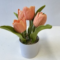 Mini Desktop hijau buatan bunga Tulip sentuhan nyata hijau plastik untuk dekorasi kantor & rumah Modern untuk pernikahan