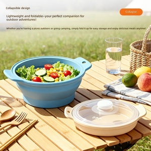 Food-grade Silicone Foldable Smokeless Multi-function Steamer Soup Pot <b>Microwave</b>-safe air Fryer Liner Lid Home Outdoor Camping - Product Image 2