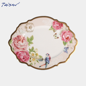 Dập nổi vàng <span class=keywords><strong>Decal</strong></span> Rose thiết kế 72 cái xương mới Trung Quốc hoa hình dạng bộ đồ ăn Sứ đặt bữa ăn tối với màu hồng tăng - Product Image 6