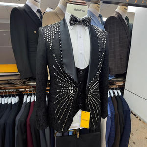 Costume <span class=keywords><strong>Homme</strong></span> Sur Mesure Nouveau, Costume de Mariage 3 Pièces Orné de Cristaux Perles, pour Performance Marié. Veste <span class=keywords><strong>Homme</strong></span> Costume <span class=keywords><strong>Italien</strong></span> de Haute Qualité - Product Image 4