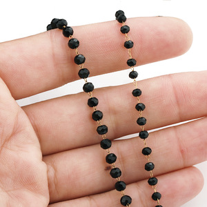 Chaîne à perles facettées noires en acier inoxydable plaqué or 18 carats, matériau de décoration pour bijoux DIY - Product Image 3