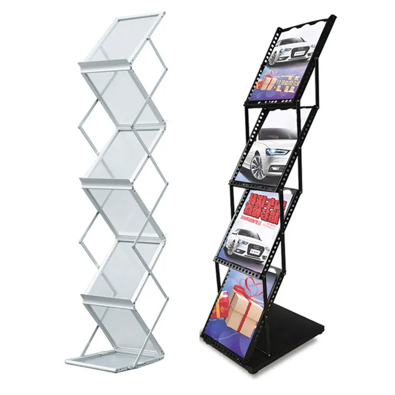 Folding Magazine Rack Newspaper Stand Brochure Display Stand Catalog Literature Rack 4 Pockets Suitable for Office Trade Show