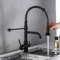 Robinet de cuisine 3-en-1 avec douchette extractible et robinet d'eau potable, mitigeur de cuisine à col de cygne et double bec