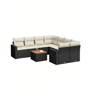 Conjunto de sofá de jardín de ratán blanco crema y negro con cojines, 6 plazas, muebles de exterior, diseño contemporáneo - Product Image 1