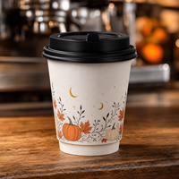 Gobelet en carton à double paroi motif citrouille, logo personnalisé imprimé, récolte d'automne, kraft ondulé, isolé, 16 oz, vente en gros, directement de l'usine