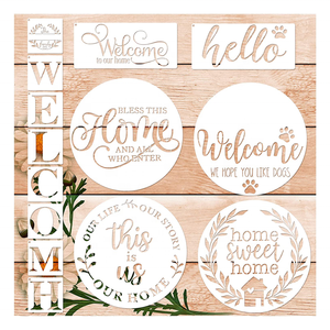 14 pièces pochoirs de bienvenue ronds pour la <span class=keywords><strong>peinture</strong></span> sur bois pochoirs de ferme réutilisables en plastique Hello Home Sweet Home <span class=keywords><strong>pochoir</strong></span> - Product Image 1
