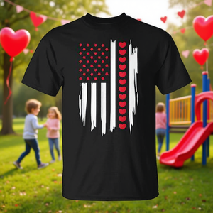 T-shirt vintage con bandiera americana e cuori per ragazzi, promozione di San Valentino per bambini - Product Image 3