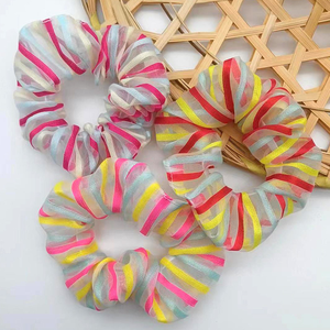 IFOND Nouvelle collection printemps-été : Élastique à cheveux en maille rayée colorée pour filles, idéal pour les queues de cheval et les chignons - Product Image 4