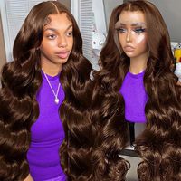 Perruques frontales en dentelle HD 13x6 sans colle, en cheveux humains, vente en gros, cheveux indiens bruts, couleur chocolat, ondulation naturelle, pour revendeurs