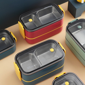 Japanese Vaccum food container bento lunch box set, Japanese wholesale 2 layer large plastic food container kid bento boxes