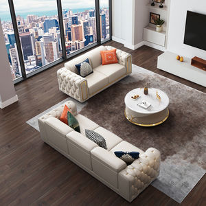 Ensemble de canapés en cuir de luxe léger de style italien pour petits appartements post-moderne avec attache pour salon - Product Image 5