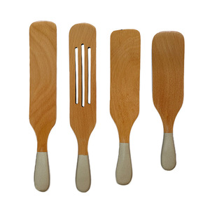 Beechwood Wooden Spatula Set 4-Piece Cooking Utensils With Grooved Design For Frying And Serving - Product Image 1