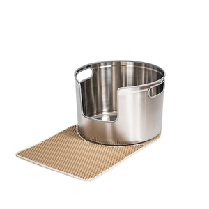 Nouveau design de bac à litière rond en acier inoxydable de haute qualité pour les grands et les chats mignons avec des côtés hauts et une pelle, tapis - Product Image 5