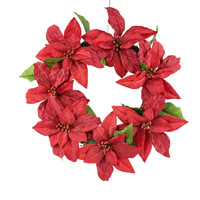 Couronne de poinsettia, bouquet de fleurs de Noël, décoration de porte extérieure pour les fêtes, décoration intérieure pour la maison, couronne ronde
