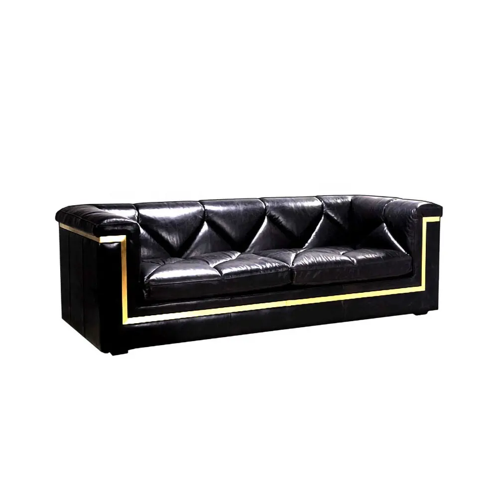 Ensemble canapé 2 places en cuir noir, meubles de maison moderne, design italien personnalisé, de luxe, pour salon