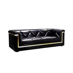 Moderne Meubelen Sofa Sets Aangepaste Italiaanse Ontwerp 2 Zits Bank Set Luxe Zwart Lederen Woonkamer Sofa