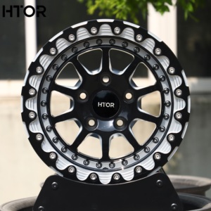 HTOR 17インチ 5x114.3 5x127 鍛造レーシングATVホイール ビードロックリム ブラックマシンドライン チェロキーXJ ラングラーTJ JK バギー対応 - Product Image 1