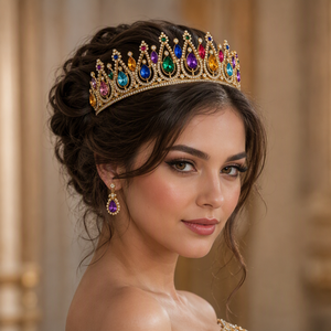 Diadème en pierres colorées avec des gouttes multicolores en or pour femmes, idéal pour le <span class=keywords><strong>carnaval</strong></span> et les défilés de Mardi Gras, élégant diadème de festival - Product Image 3