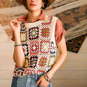 Usine personnalisée été pulls tricotés décontractés sans manches col rond <span class=keywords><strong>crochet</strong></span> main dentelle <span class=keywords><strong>pull</strong></span> <span class=keywords><strong>pull</strong></span> femmes - Product Image 3