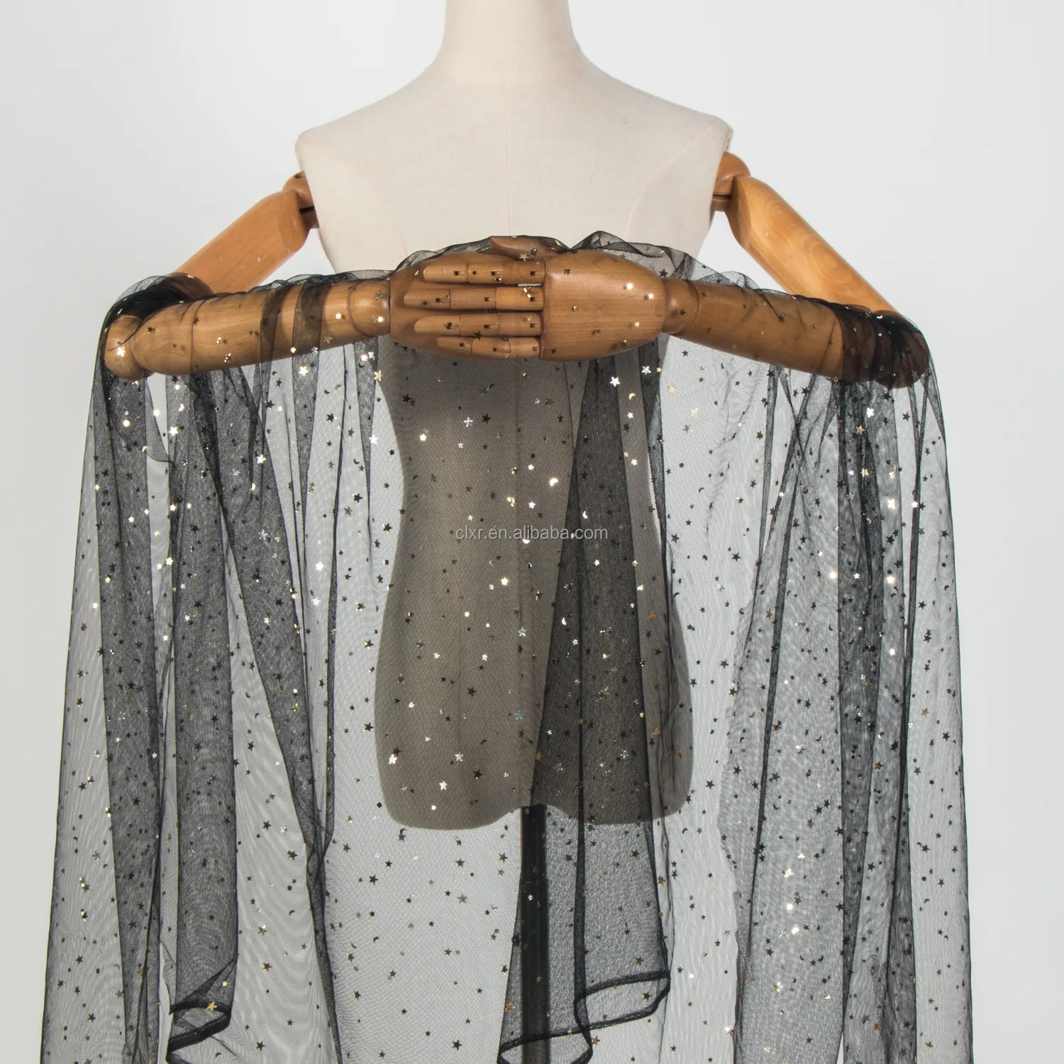 100% Polyester tổ ong vải tuyn sequined lưới vải tuyn vải dệt kim long lanh Net váy vải