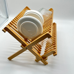 Escurridor de platos de bambú de doble nivel, de secado rápido, para platos y vasos de cocina - Product Image 3