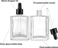 Flacon compte-gouttes en verre transparent de 50 ml (1,7 oz) pour sérum, huile essentielle, soin du visage et du corps, avec compte-gouttes doré