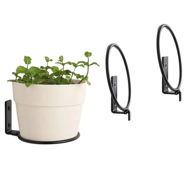 Groothandel Tuin Decoratie Bloempot Houder Ring Gevouwen Metalen Muur Plant Pot Houder Wandmontage Plant Holder