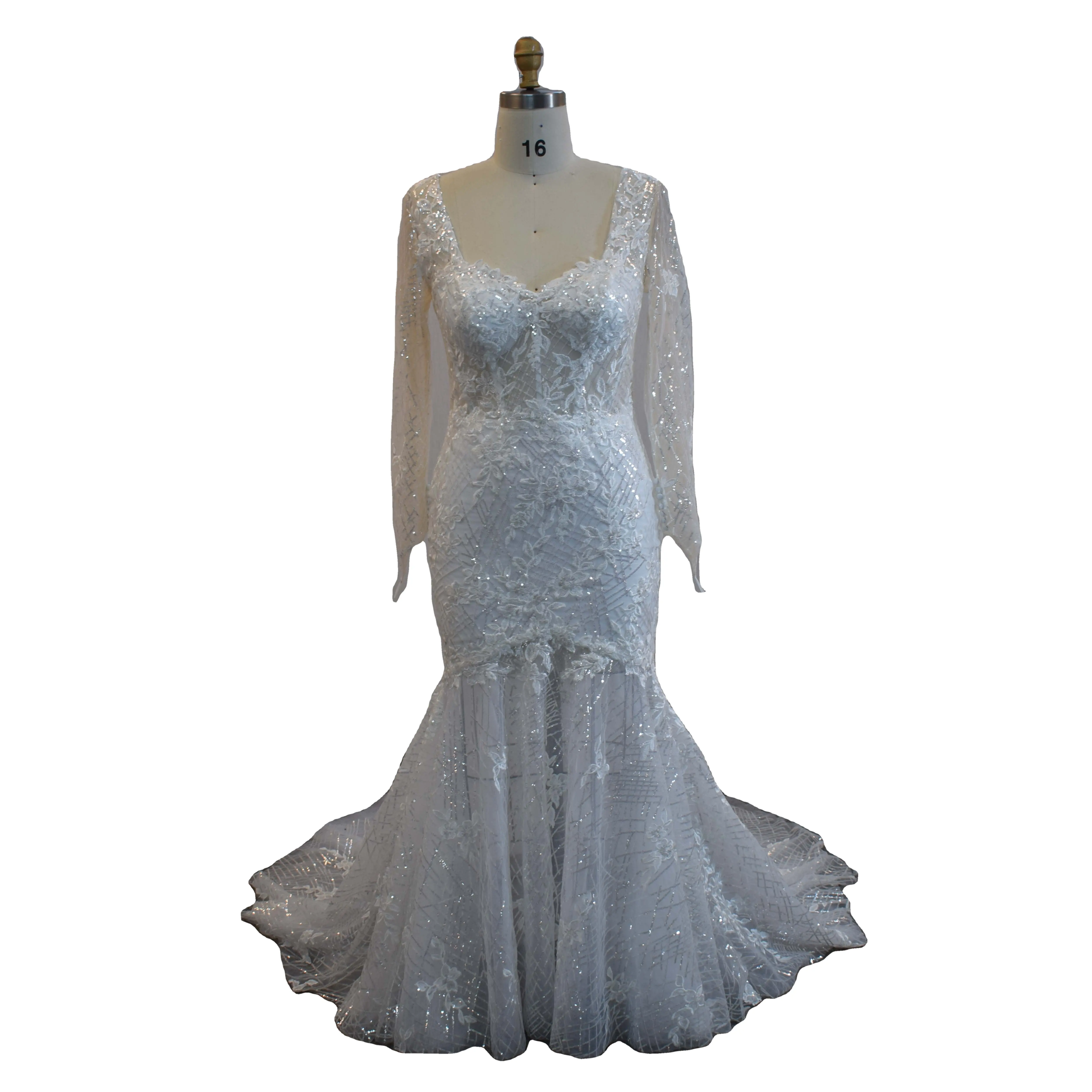 Robe sirène à encolure en cœur transparente et sexy avec robe de mariée perlée appliquée