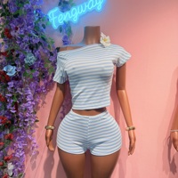 Crop top à rayures à une épaule et manches courtes, ensemble 2 pièces pour femme, tenues élégantes décontractées printemps-été