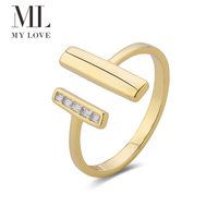 Bijoux de mode en argent sterling 925, bagues géométriques ouvertes en forme de lettre T, plaquées or rhodié, avec zirconiums cubiques, ajustables, vente en gros