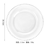 Assiette de service en verre transparent avec bordure dorée perlée pour la restauration, les banquets, les hôtels et la décoration des complexes hôteliers