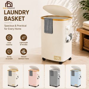Manufacturer Laundry <strong>Hamper</strong> Basket with extra Storage Bag Lid Round Handwoven Laundry Basket with Removable <strong>Mesh</strong> Bags - Product Image 1