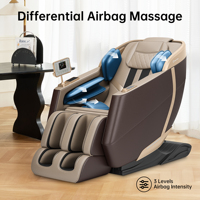 Sillón de Masaje Moderno 3D con Pantalla Táctil LCD, Masaje Corporal Completo, 21 Programas Automáticos, 6 Técnicas, 28 Bolsas de Aire, Estiramiento Tailandés, Calentamiento de Cintura