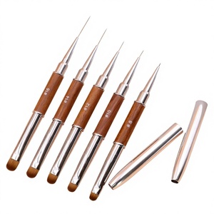 Double-headed Nail <b>Brush</b> <b>Round</b>-head Pull-wire Pen, Wooden Pole Metal Pole, High-quality Nail <b>Brush</b>, Special for Nail Salon Store - Product Image 1