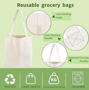 Bolsas de algodón de compras reutilizables con logotipo impreso personalizado, tela tejida de lona en blanco Lisa personalizada promocional - Product Image 5