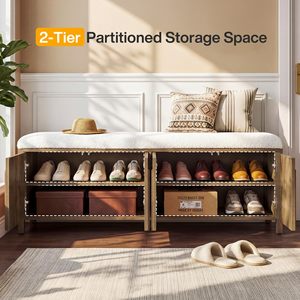 Banc à chaussures en bois SENYU avec coussin et rangement, organisateur d'entrée moderne, style scandinave, meubles de salon - Product Image 6