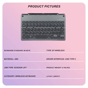 <span class=keywords><strong>Clavier</strong></span> portable 60 touches pour Bluetooth, pliable, plat, de poche, structure à ciseaux flexible, <span class=keywords><strong>clavier</strong></span> sans fil mini pliable - Product Image 2
