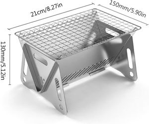 Parrilla Portátil de Carbón de Acero Inoxidable, Estufa de Barbacoa Cromada con Dispositivo de Seguridad contra Llamas, Fácil de Montar, para Interiores/Exteriores - Product Image 1