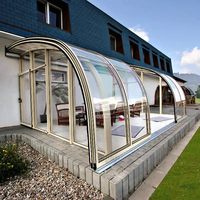Véranda commerciale moderne à structure inclinée en aluminium, motorisée, mobile et rétractable, avec double vitrage Low-E, écologique, pour usage résidentiel