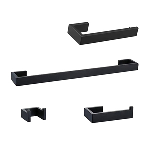 STOCCO Ensemble de 4 supports à serviettes modernes <span class=keywords><strong>noir</strong></span> <span class=keywords><strong>mat</strong></span> en acier inoxydable SUS304 avec <span class=keywords><strong>porte</strong></span>-papier et crochet pour projets hôteliers - Product Image 1