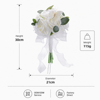 Bouquet de mariée artificiel en forme de rose avec décor papillon, ruban en organza et guirlande de perles, fleur artificielle pour la mariée