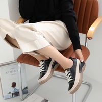[JSHOE] Baskets compensées en cuir de vachette pour femme, légères, avec détails de couture, confortables pour la marche, design décontracté à lacets