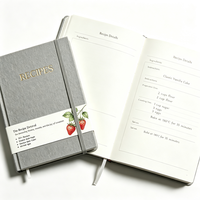 Carnet de recettes A5 en lin gris, couverture rigide, dorure à chaud, journal de cuisine vierge, logo personnalisé pour cadeaux