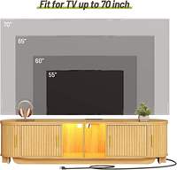 Konsol TV Kayu yang Dapat Diperpanjang dengan Stopkontak & Lampu LED, Pusat Hiburan Kamar Tidur Modern dengan 2 Pintu Geser