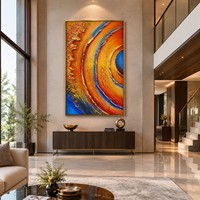 Peinture abstraite Orange Bleu Arc Impasto, peinte à la main, acrylique, texture 3D, toile verticale, art pour décoration murale de salon moderne