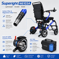 Fauteuil roulant électrique pliable en fibre de carbone, fauteuil motorisé léger et portable, batterie au lithium 24V 10Ah, 2 moteurs 200W