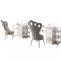 Station de manucure double moderne avec cadre doré, plateau blanc, tiroirs de rangement, mobilier de salon confortable, table à ongles
