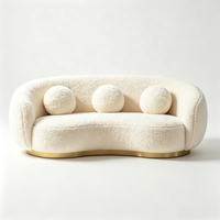 Canapé Courbé Moderne en Bouclé Crème, Base Métallique Dorée, Revêtement en Polaire Teddy, Canapé Nuage Sherpa, OEM ODM, Taille et Couleur Personnalisables