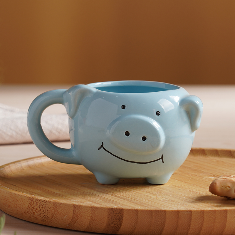 Wholesale European Style 3D Animal Pig Shape Mug Blue Ceramic Cup for Milk  Coffee Tea Water